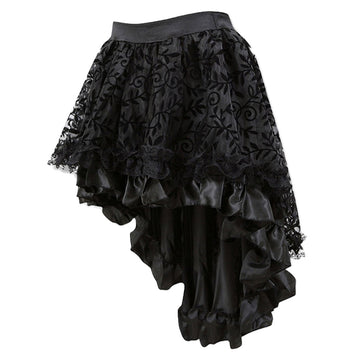 Halloween Disfraz Medieval Escocia Falda de Encaje Multicapa Gótico Steampunk Falda Negra para Adultos Femenino